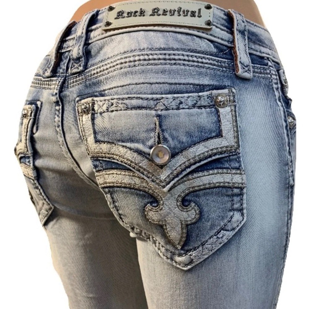 NWT Rock Revival Acid Blue Bootcut Jeans Size 25 - Picture 3 of 16